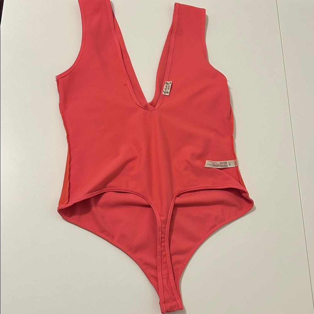 Free People Coral Pink Keep it Sleek Bodysuit Medium - Picture 9 of 11